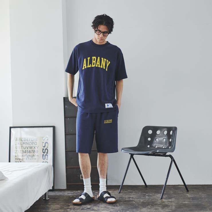 NAVY】ヘビーウェイトスラブプリントTシャツ(セットアップ対応)[品番