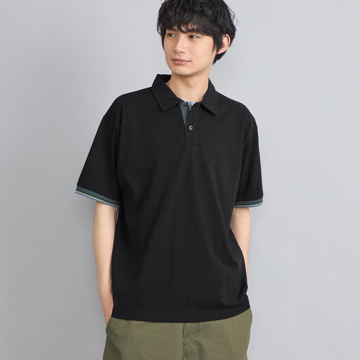BLACK | カラーリブニットポロシャツ | coen【men】