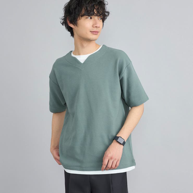 ROYAL | リップルフェイクレイヤードヘンリーネックTシャツ | coen【men】