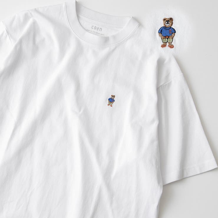 tシャツ Jema ワンポイント ロゴ 刺繍Tシャツ レディース メンズ coen tシャツ USAコットンワンポイントベア刺繍Tシャツ メンズ