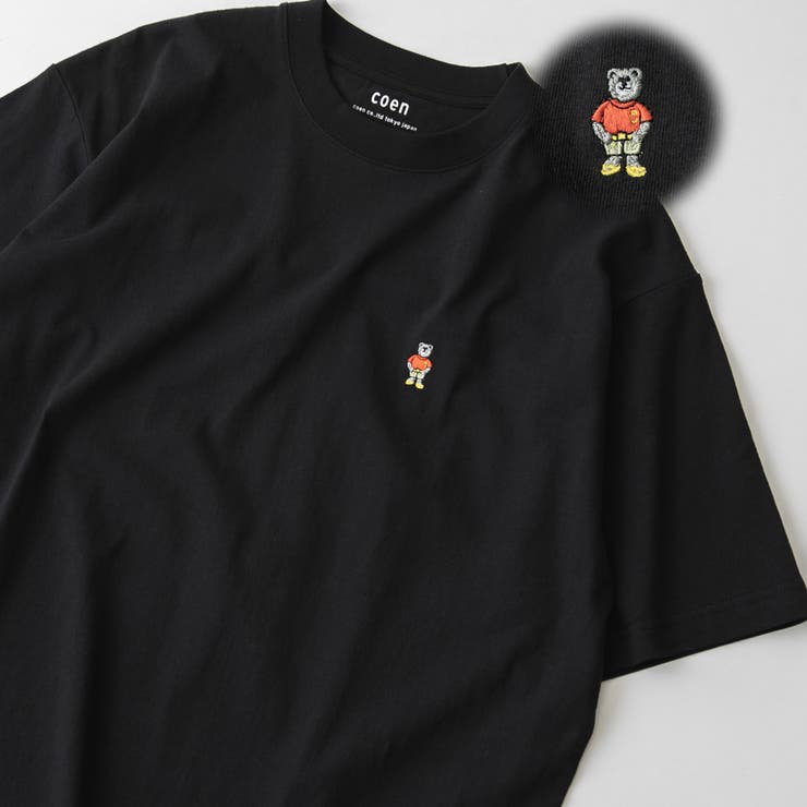 BLACK | USAコットンワンポイントベア刺繍Tシャツ | coen【men】