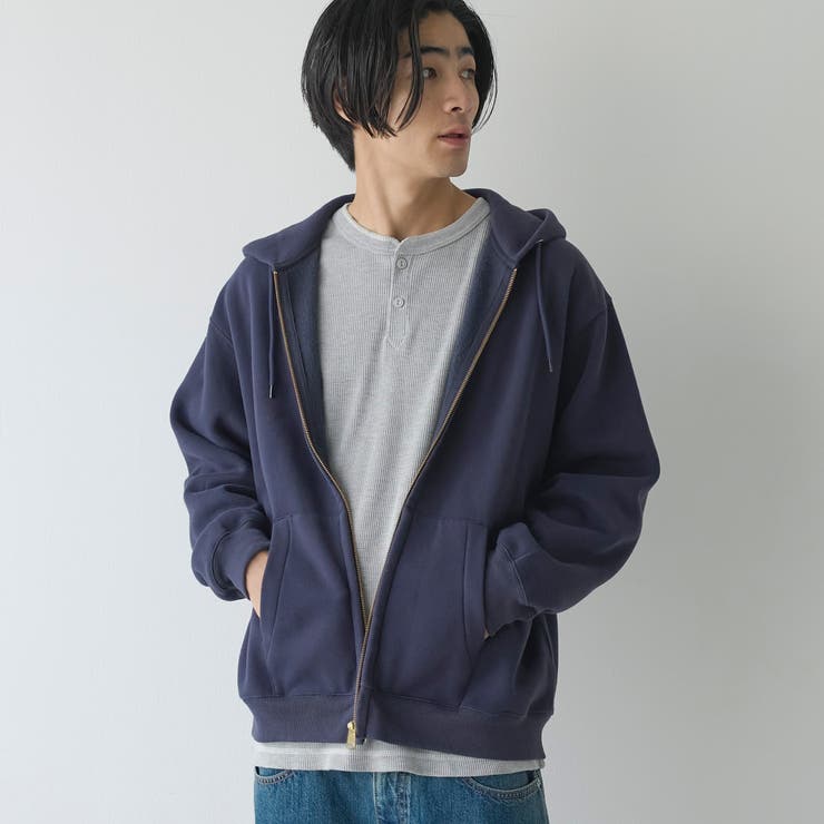 NAVY | 裏起毛ベーシックジップアップパーカー | coen【men】