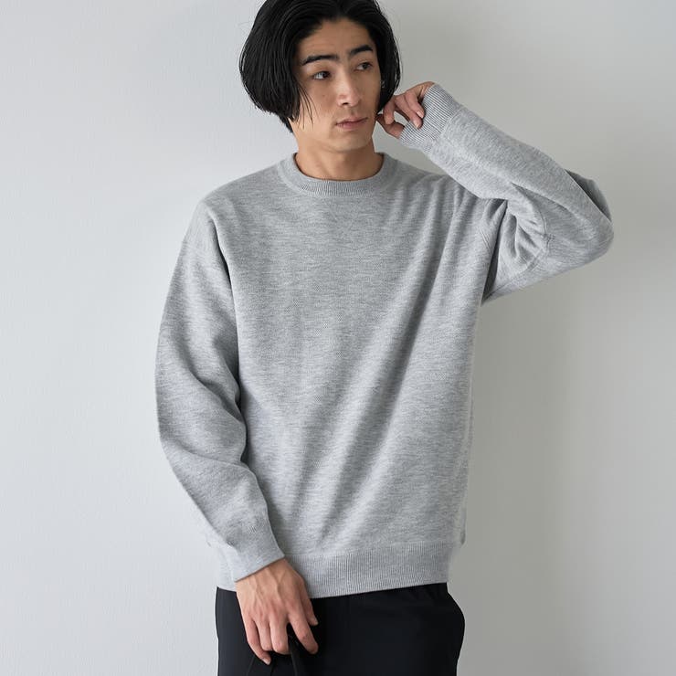 LT.GRAY | 微配色ダブルフェイス スウェットライク クルーネックニット | coen【men】