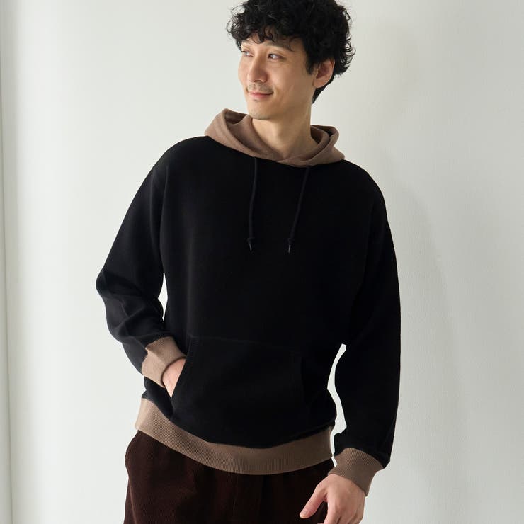 BLACK | スウェットライクプルーオーバーニットパーカー | coen【men】