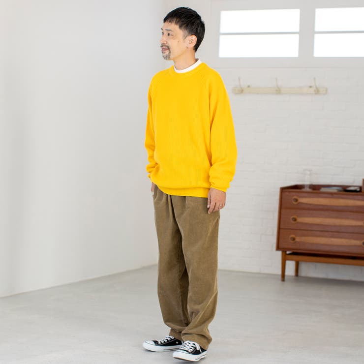 洗える]アクリルカタアゼクルーネックカラーニット[品番