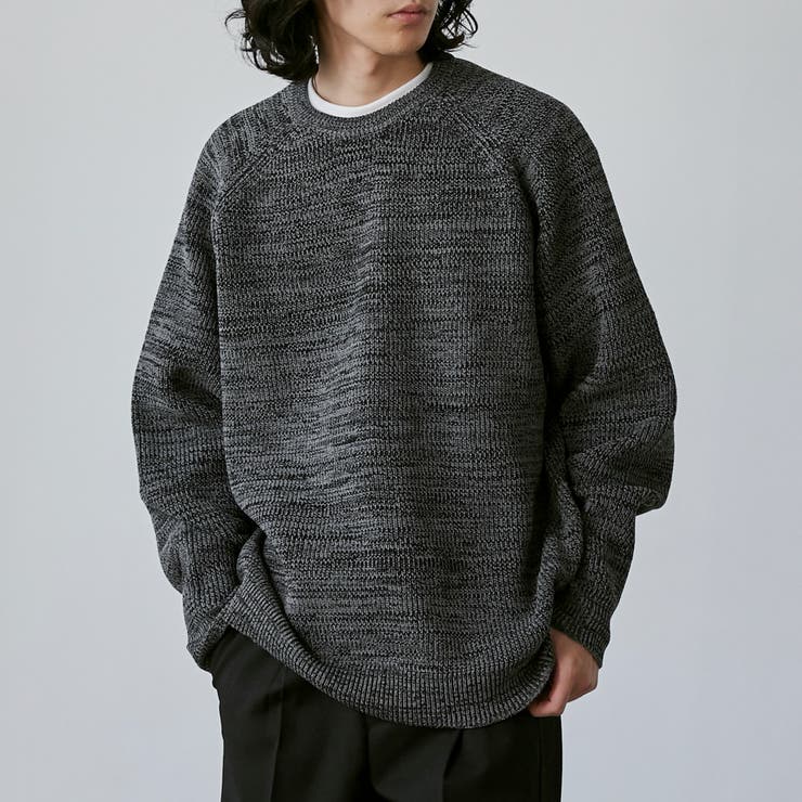 BLACK | ポリウーリークルーネックルーズニット | coen【men】