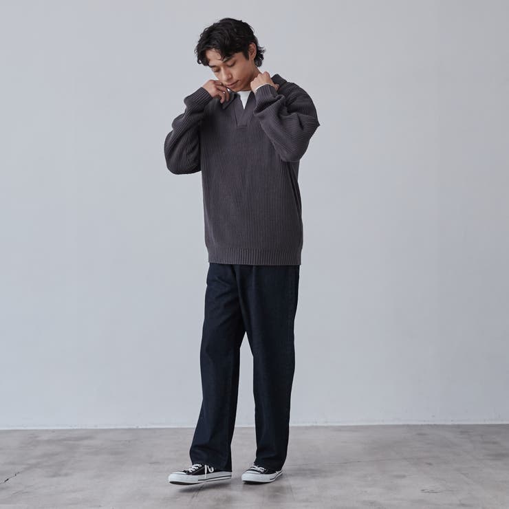 ルーズシルエットアゼ編みスキッパーニット（WEB限定カラー