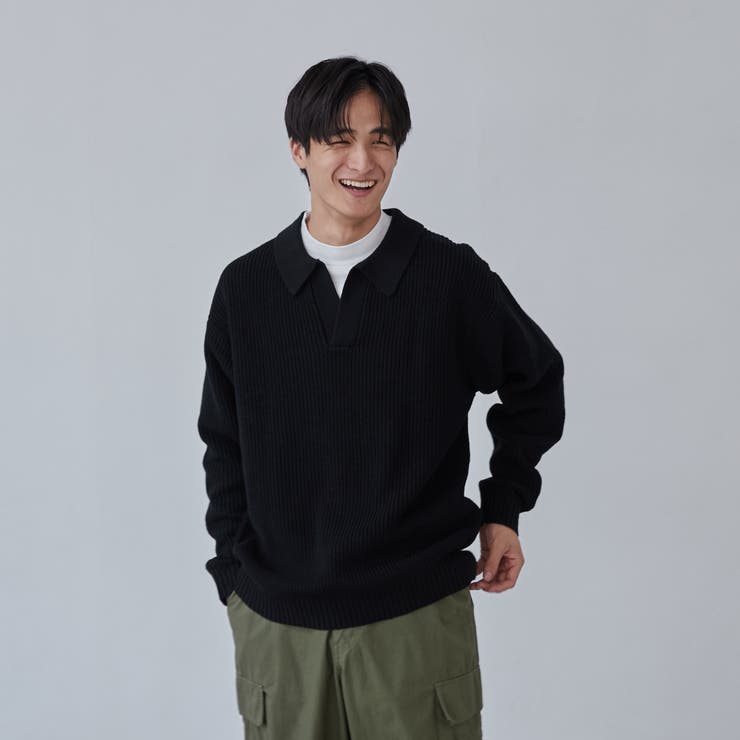 ルーズシルエットアゼ編みスキッパーニット（WEB限定カラー）[品番