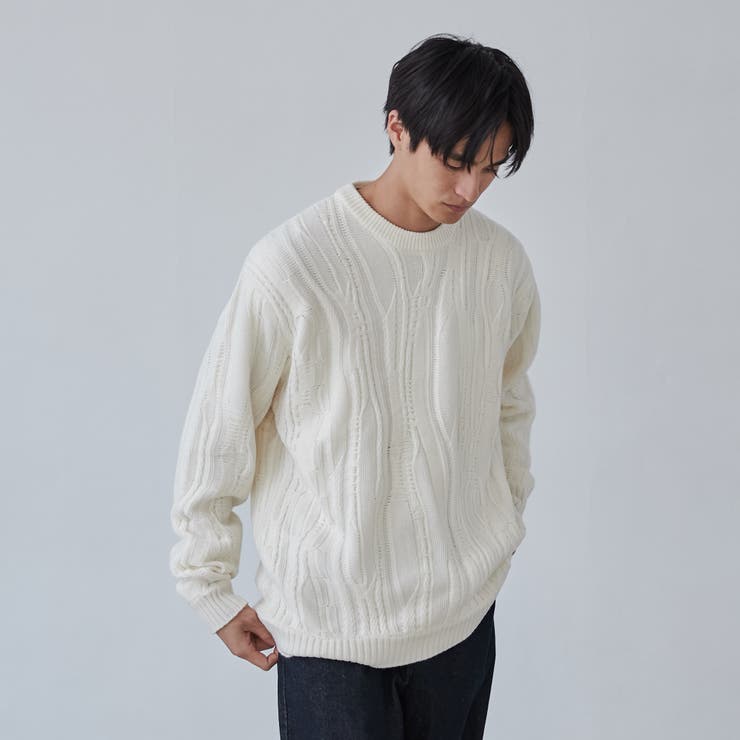 BEIGE】ルーズシルエットヴィンテージライクジャガード柄ニットプル