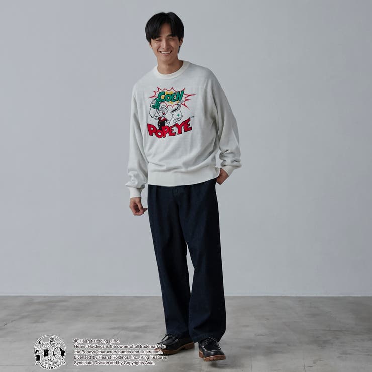 OFF WHITE】POPEYE（TM）×coenコラボ ジャガードニットプルオーバー