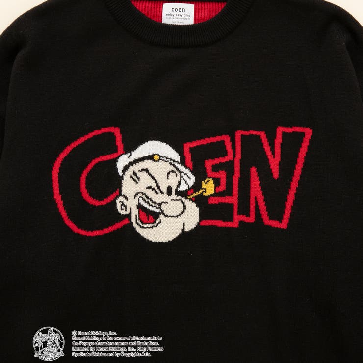 OFF WHITE】POPEYE（TM）×coenコラボ ジャガードニットプルオーバー