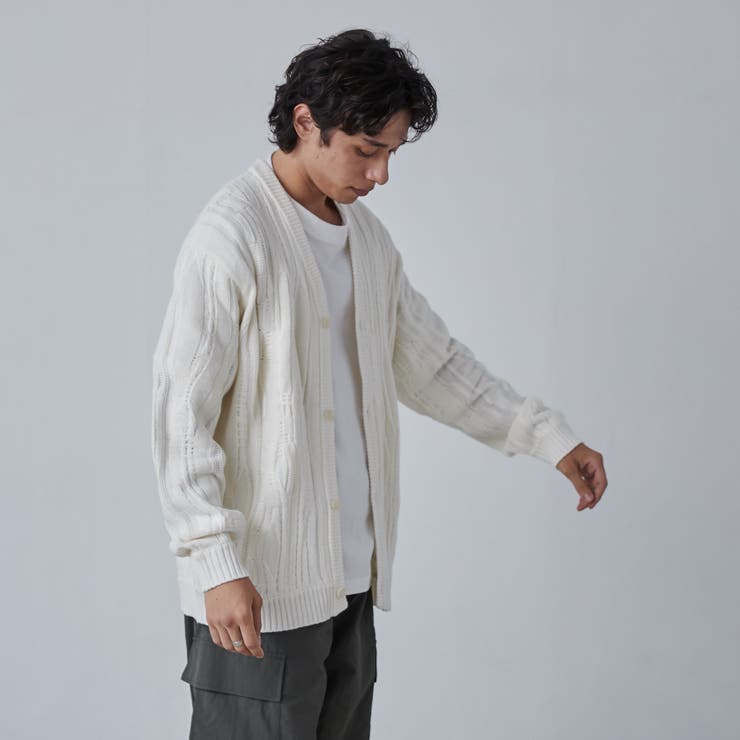 ルーズシルエットヴィンテージライクジャガード柄ニットカーディガン