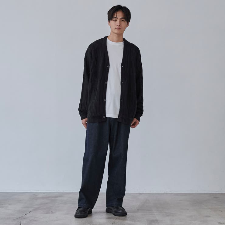 ルーズシルエットヴィンテージライクジャガード柄ニットカーディガン