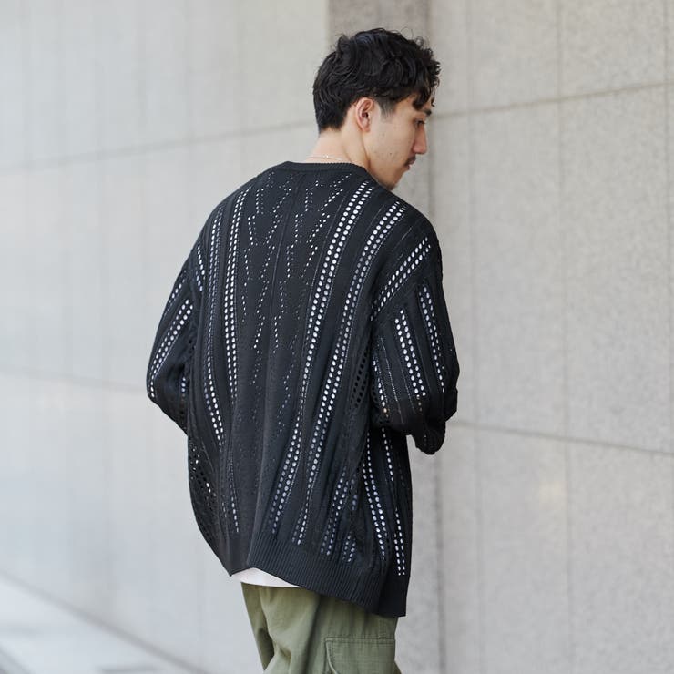 透かし編みルーズニットカーディガン23AW