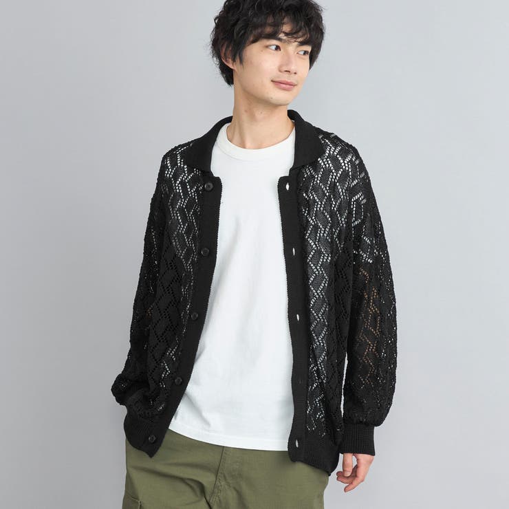 BLACK | リネンタッチメッシュカーディガン | coen【men】