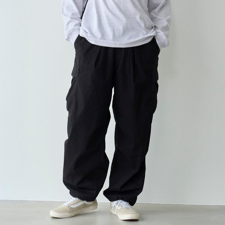BLACK | ワイドシルエット コットンカーゴパンツ | coen【men】