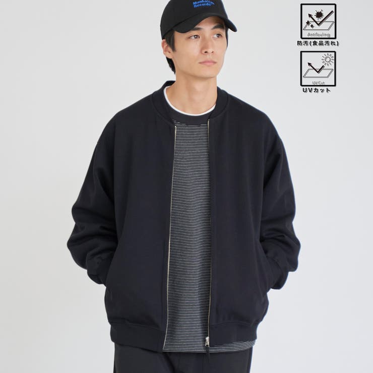 BLACK | クリーンプラススウェットジップブルゾン【防汚（食品汚れ）・UVカット】 | coen【men】