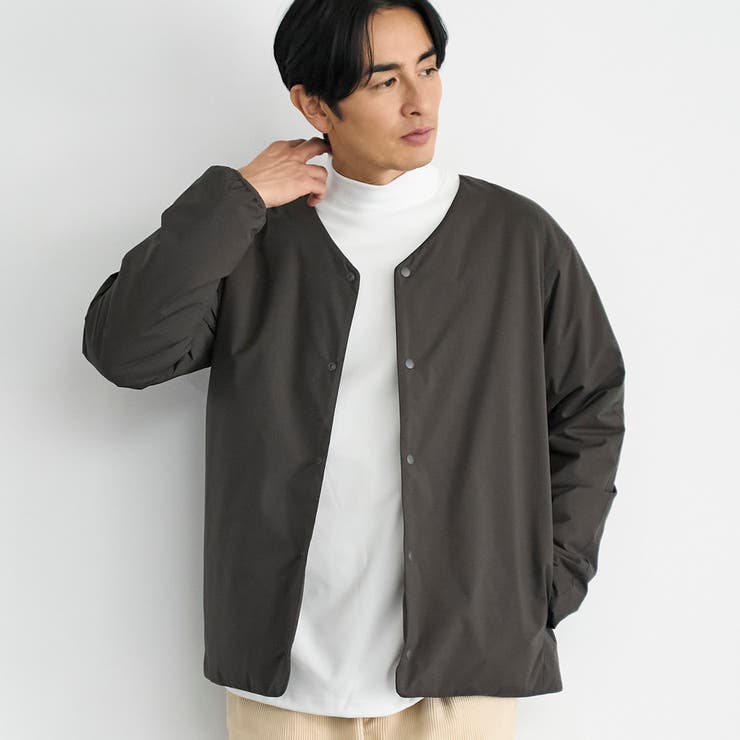 DK.GRAY | ウィンドブロックノーカラーカーデ【撥水、防風、抗菌防臭（中綿）】 | coen【men】