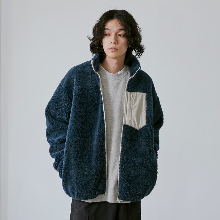 NAVY】＜Parknik＞ボアフリーススタンドブルゾン[品番：COEW0004852