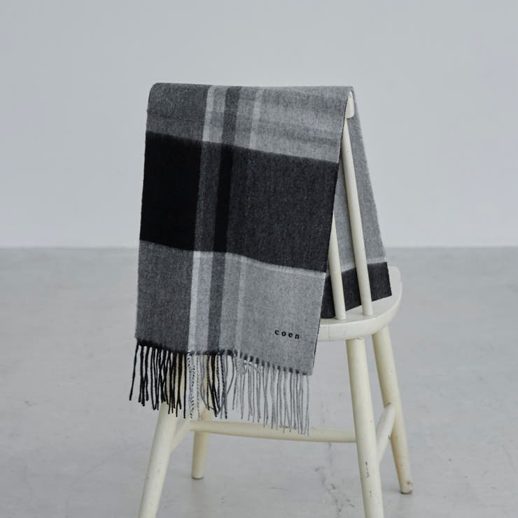 MD.GRAY | ワンポイント刺繍ウールチェックマフラー | coen【men】