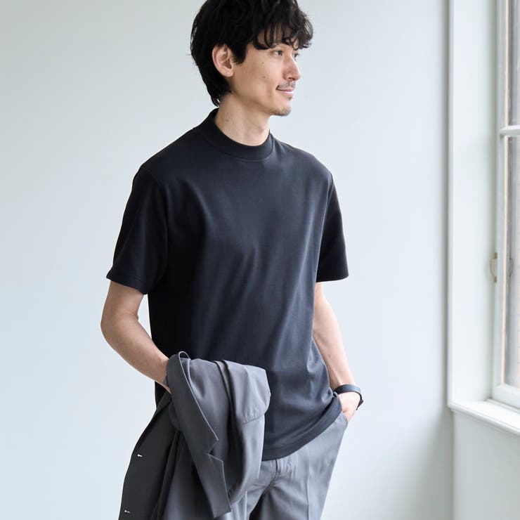 BLACK | 【RONEL】PLATINGジャケットネックTシャツ | coen【men】