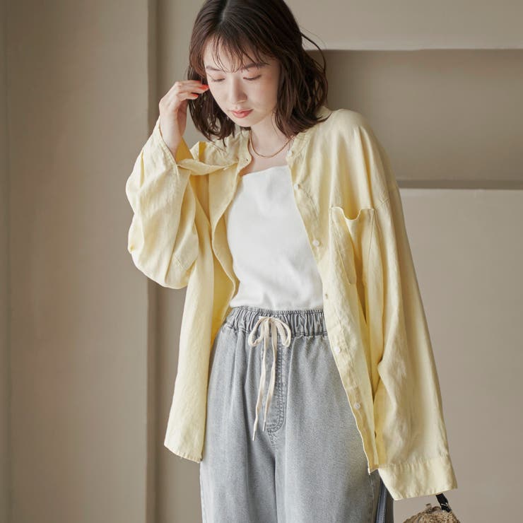 CREAM | 【追加】リネンレーヨンバンドカラーシャツ | coen【women】