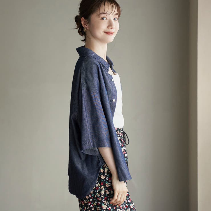 コットンレーヨンデニム半袖シャツ | coen【women】 | 詳細画像15 
