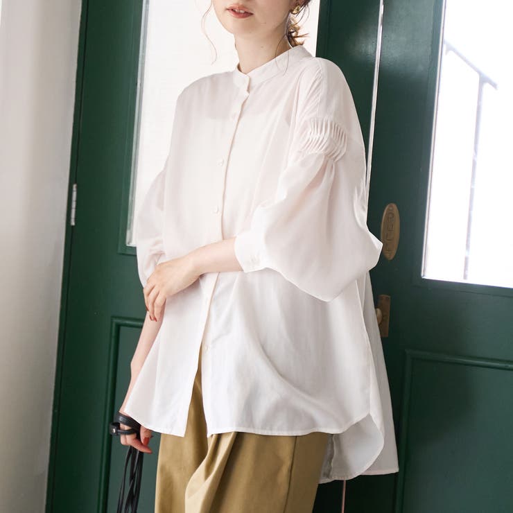 OFF WHITE | 【再入荷 / 新色追加】ピンタックバンドカラーブラウス | coen【women】