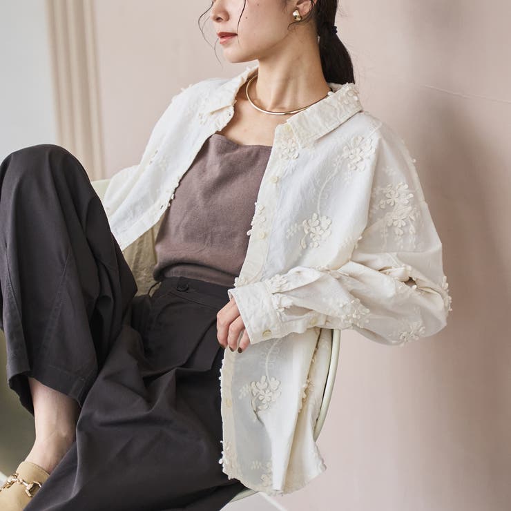 OFF WHITE | 3D刺繍ロングスリーブシャツ | coen【women】