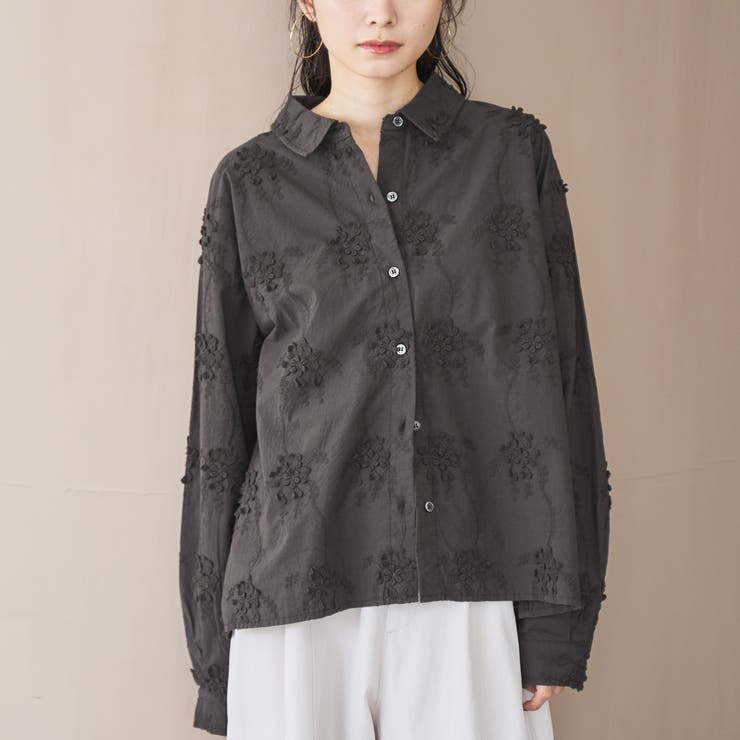 DK.GRAY | 3D刺繍ロングスリーブシャツ | coen【women】