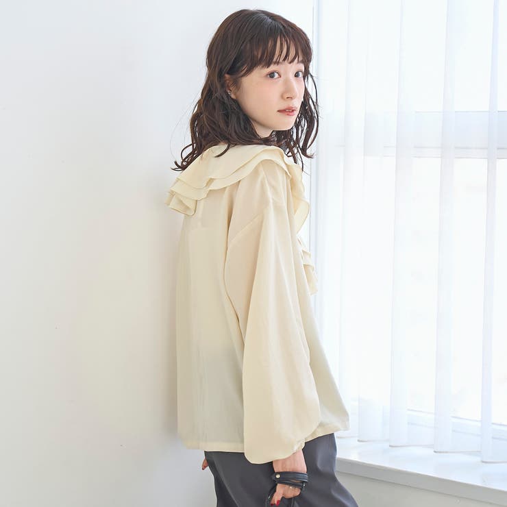 ラッフルカラー前開きブラウス | coen【women】 | 詳細画像18 