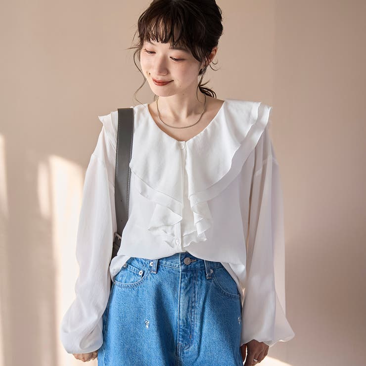 OFF WHITE | ラッフルカラー前開きブラウス | coen【women】