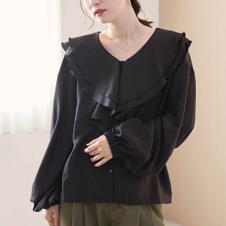 BLACK | ラッフルカラー前開きブラウス | coen【women】