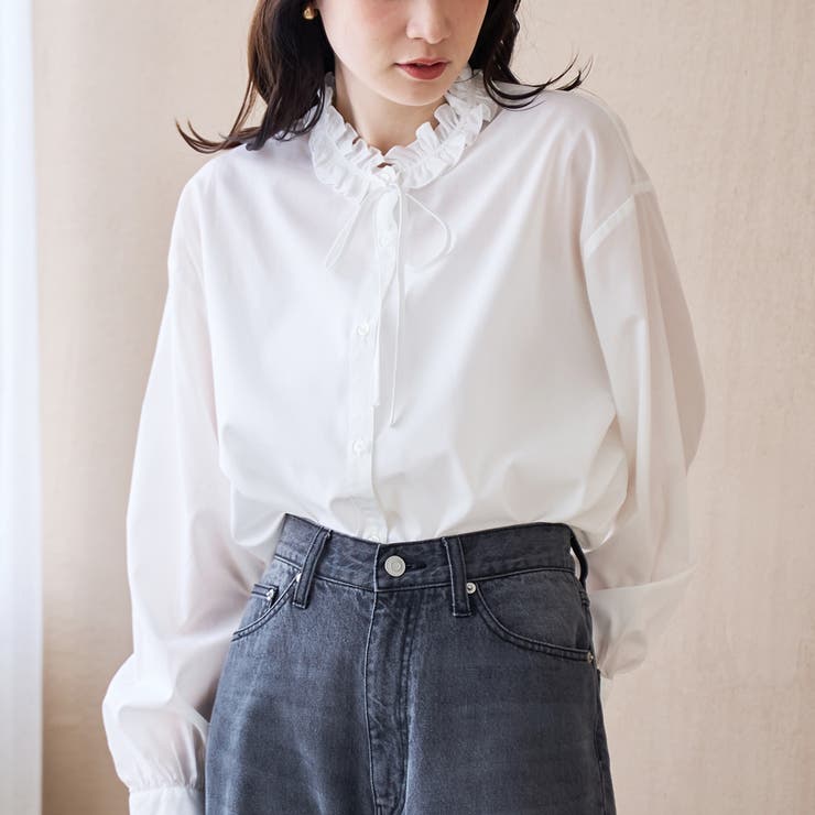 OFF WHITE | 【イージーケア】フリルネックシャツ | coen【women】