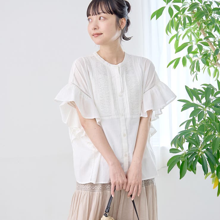 OFF WHITE | 【MARKET（マーケット）】袖フリルピンタックブラウス | coen【women】