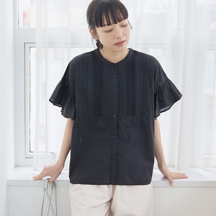 BLACK | 【MARKET（マーケット）】袖フリルピンタックブラウス | coen【women】