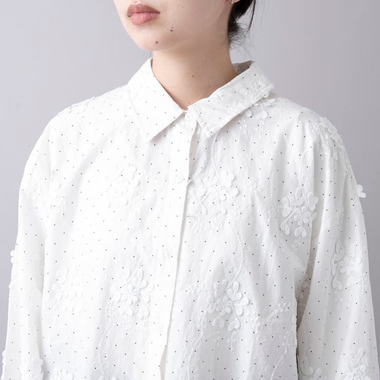 【新色登場】3Dフラワー刺繍 ロングスリーブシャツ（ドット柄） | coen【women】 | 詳細画像19 