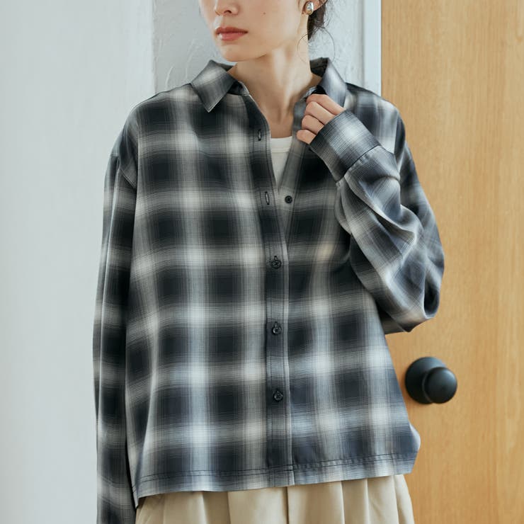 シアーオンブレチェック レギュラーカラーシャツ | coen【women】 | 詳細画像14 