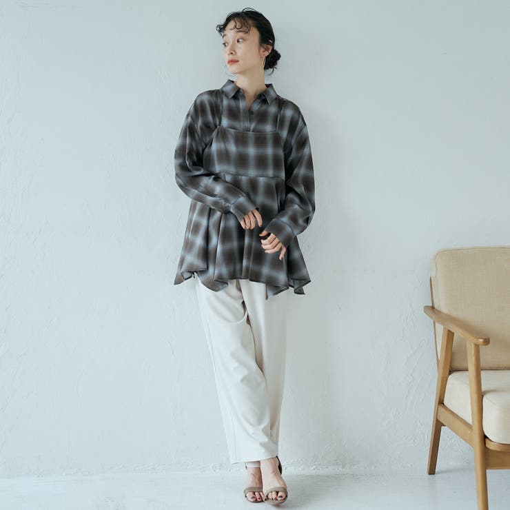 シアーオンブレチェック レギュラーカラーシャツ | coen【women】 | 詳細画像20 