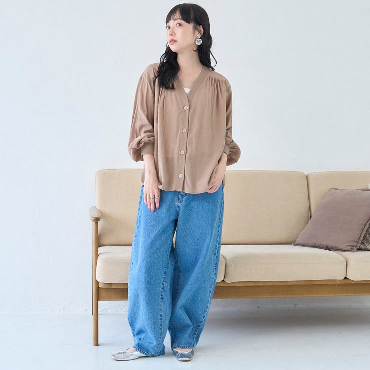 シアーギャザーデザイン Vネックシャツカーディガン | coen【women】 | 詳細画像14 