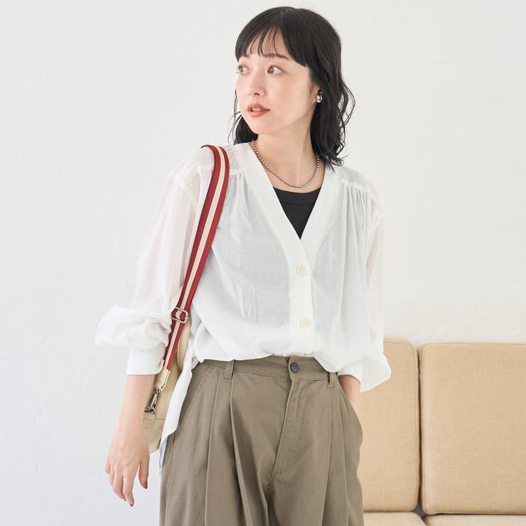 シアーギャザーデザイン Vネックシャツカーディガン | coen【women】 | 詳細画像5 