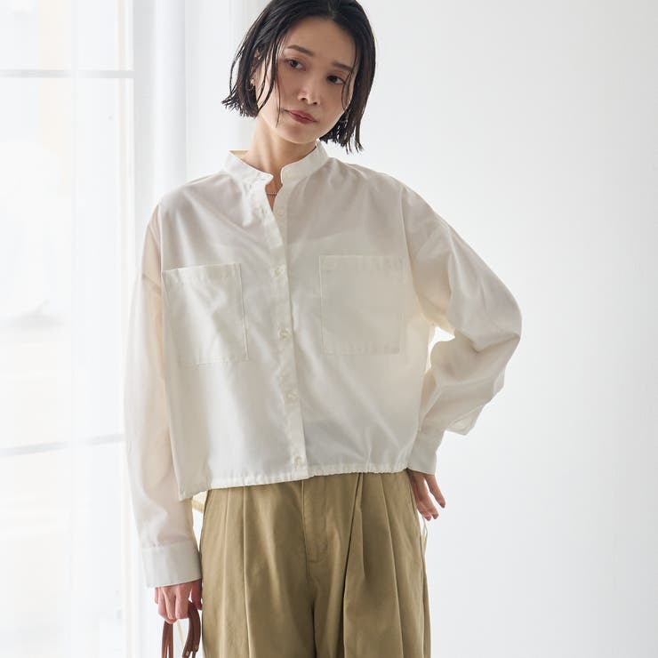 OFF WHITE | 【防シワ】イージーケア サイドリボン短丈アソートバンドカラーシャツ | coen【women】