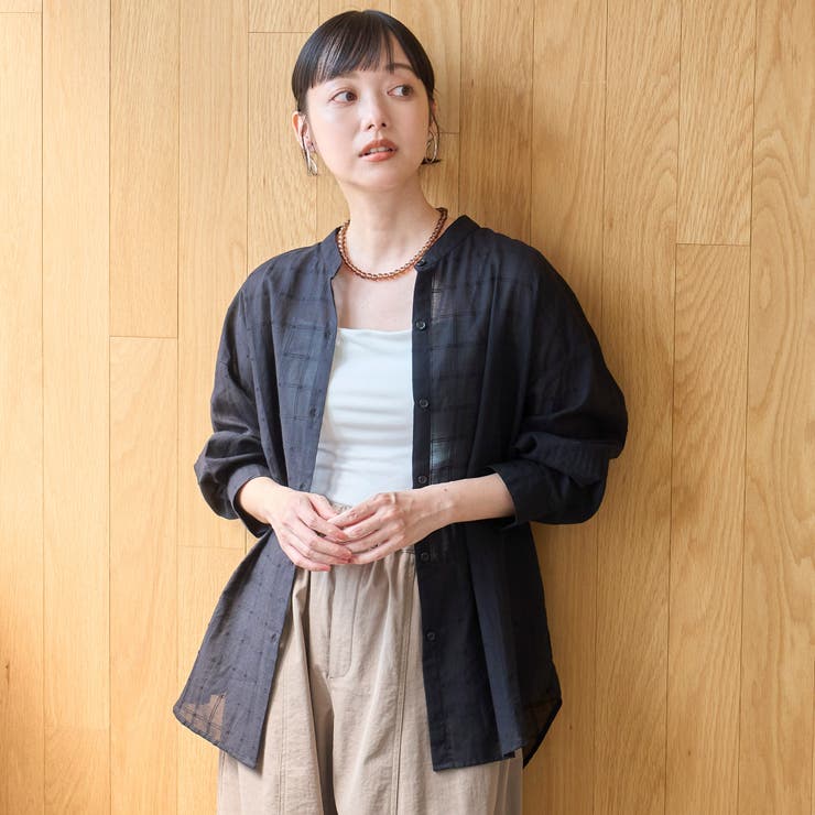 シアードビーチェック バンドカラーシャツ | coen【women】 | 詳細画像11 