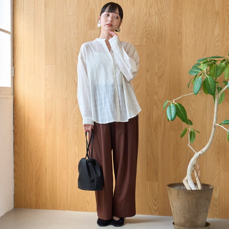 シアードビーチェック バンドカラーシャツ | coen【women】 | 詳細画像2 