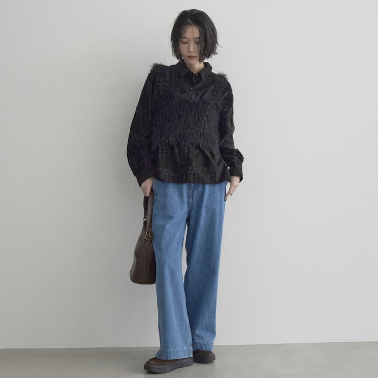 【セットアップ対応】3Dフラワー刺繍 コーデュロイレギュラーカラーシャツ | coen【women】 | 詳細画像2 