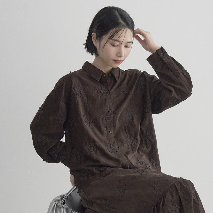 【セットアップ対応】3Dフラワー刺繍 コーデュロイレギュラーカラーシャツ | coen【women】 | 詳細画像25 