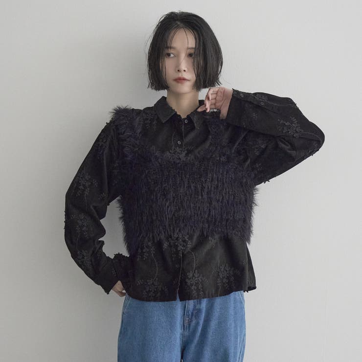【セットアップ対応】3Dフラワー刺繍 コーデュロイレギュラーカラーシャツ | coen【women】 | 詳細画像4 