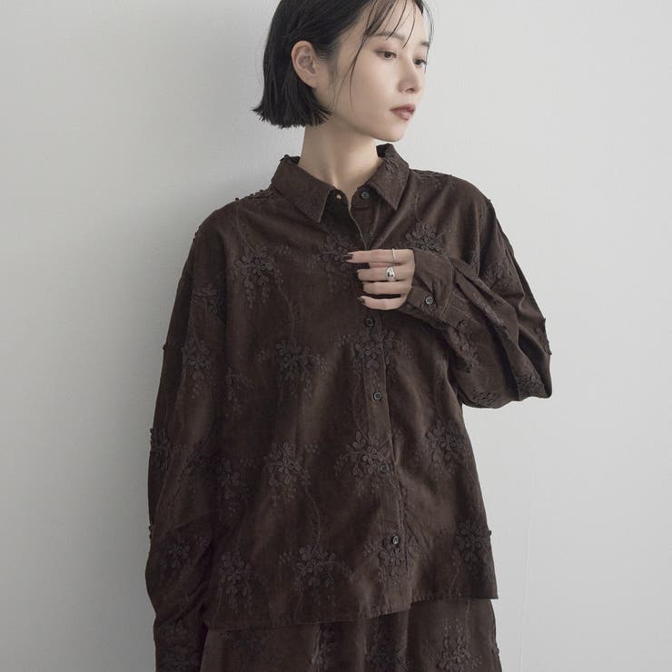 DK.BROWN | 【セットアップ対応】3Dフラワー刺繍 コーデュロイレギュラーカラーシャツ | coen【women】