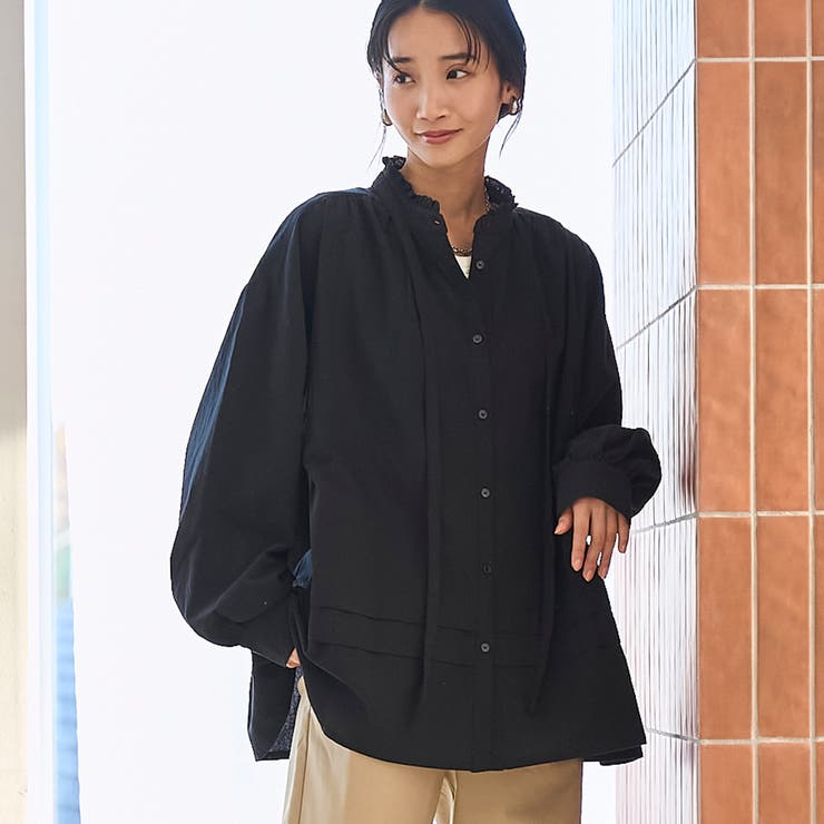 BLACK | ワッシャーコットンフリルチュニックブラウス | coen【women】