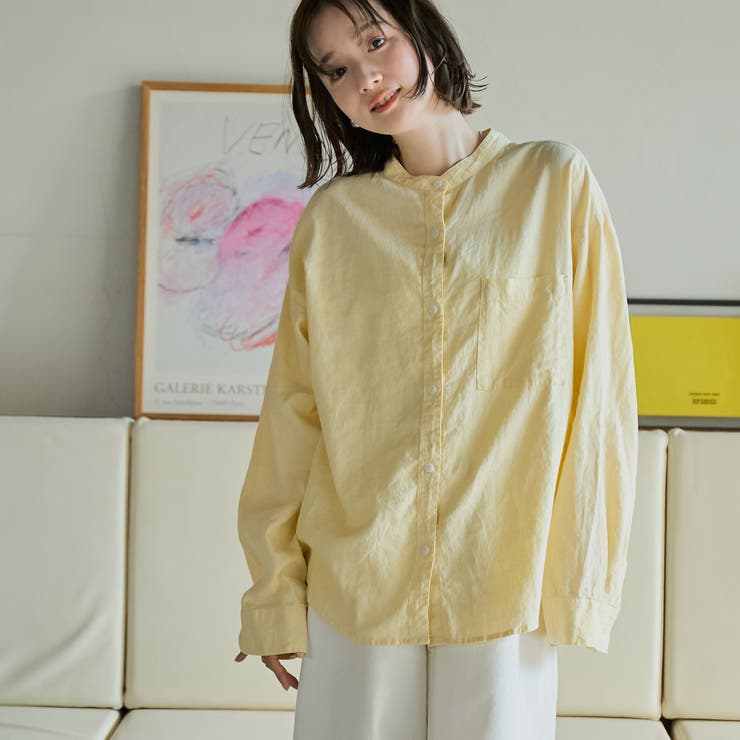 CREAM | リネンレーヨンバンドカラーシャツ | coen【women】